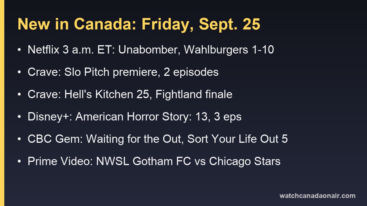 Information card listing what is new in Canada on Friday, September 25, 2026