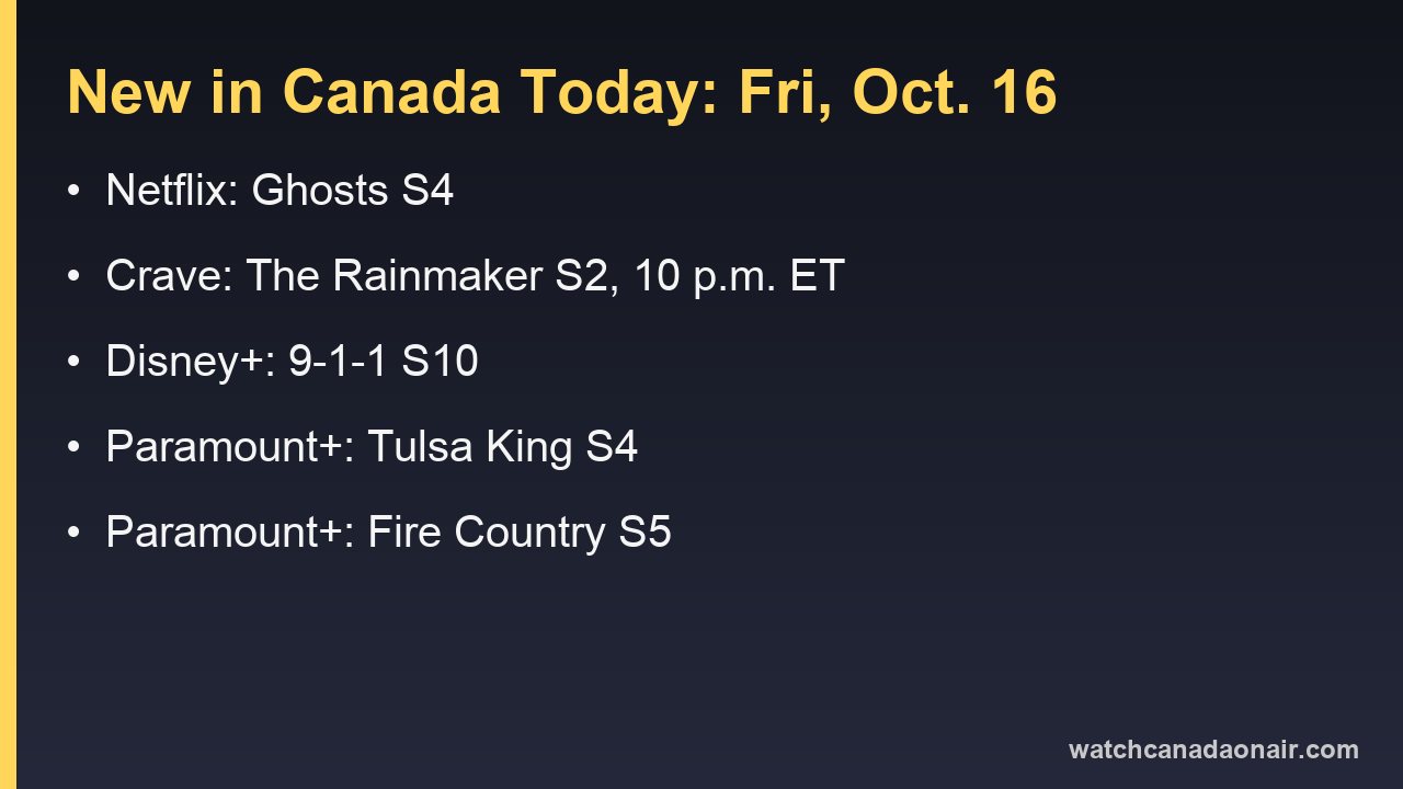 New in Canada Today, Oct. 16: Ghosts S4, The Rainmaker, Tulsa King